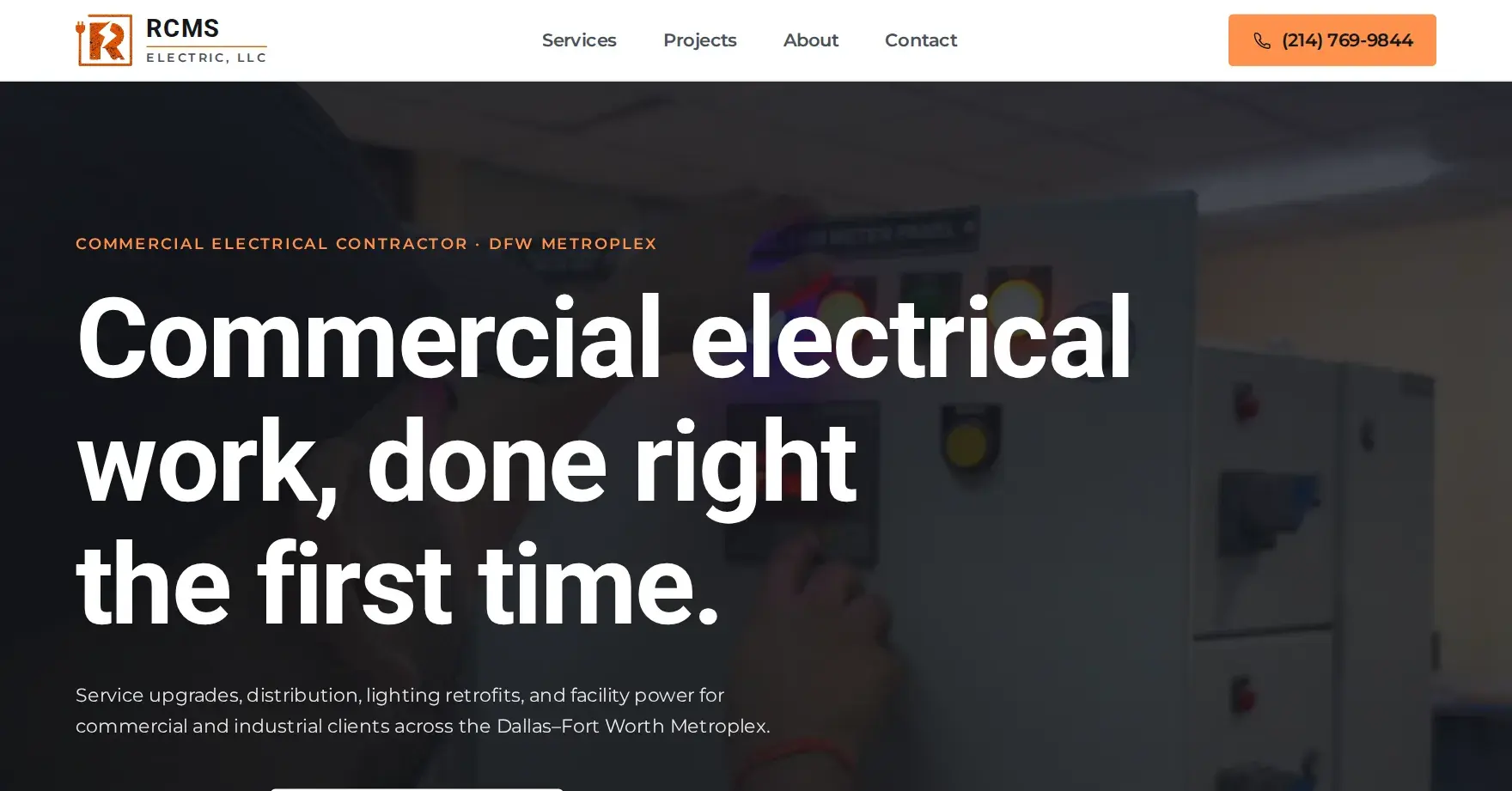 RCMS Electric website, desktop view