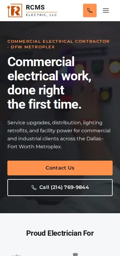 RCMS Electric website, phone view