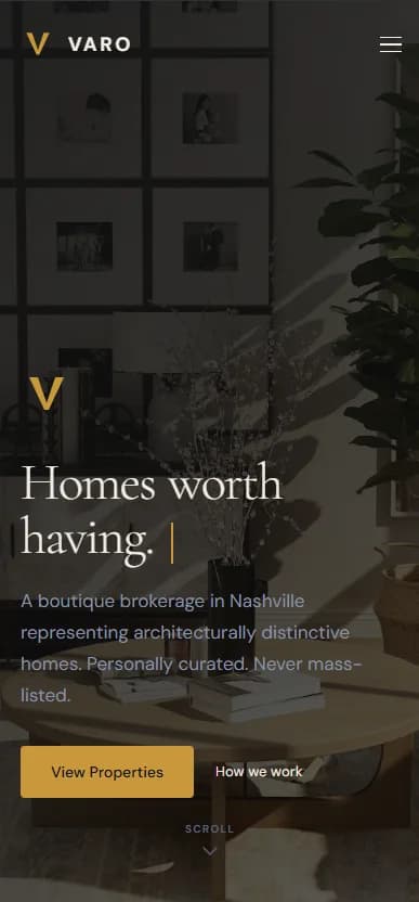 Varo Realty website, phone view
