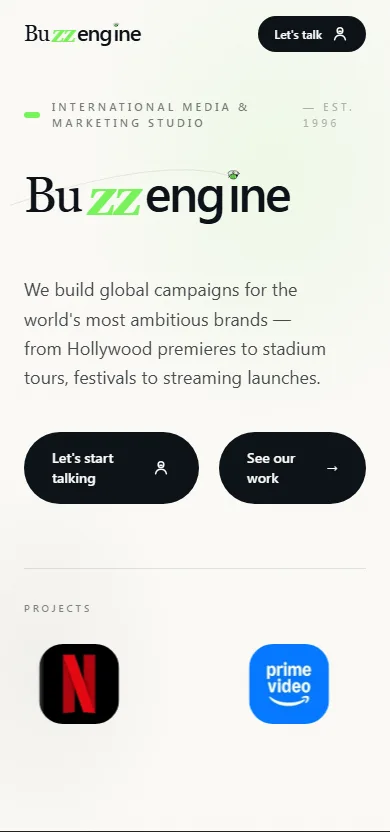 Buzz Engine mobile homepage