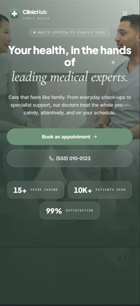 Clinic Hub mobile homepage