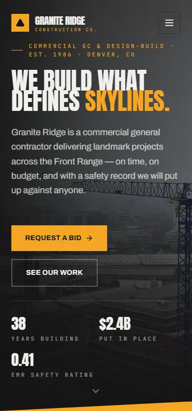 Granite Ridge mobile homepage