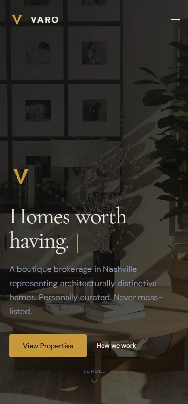 Varo Realty mobile homepage